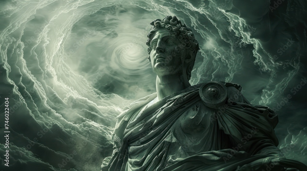 An Intimate View Of A Greek Statue Of Hades Rising From Swirling An Intimate View Of A Greek Statue Of Hades Rising From Swirling