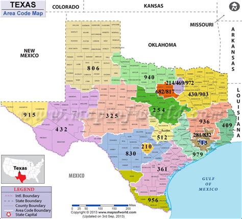 Area Codes Texas Map