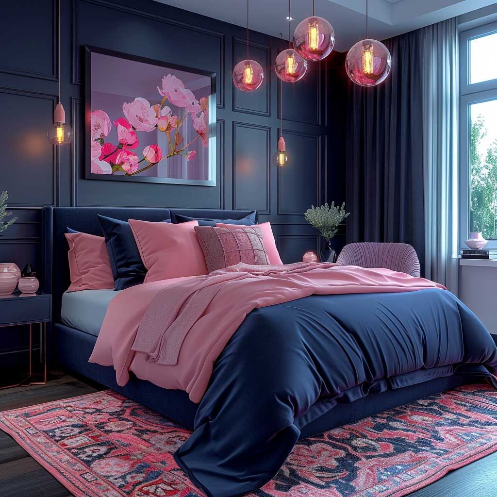 Bold Pink And Navy Bedroom Interior Color Combination For A Stylish Bold Pink And Navy Bedroom Interior Color Combination For A Stylish