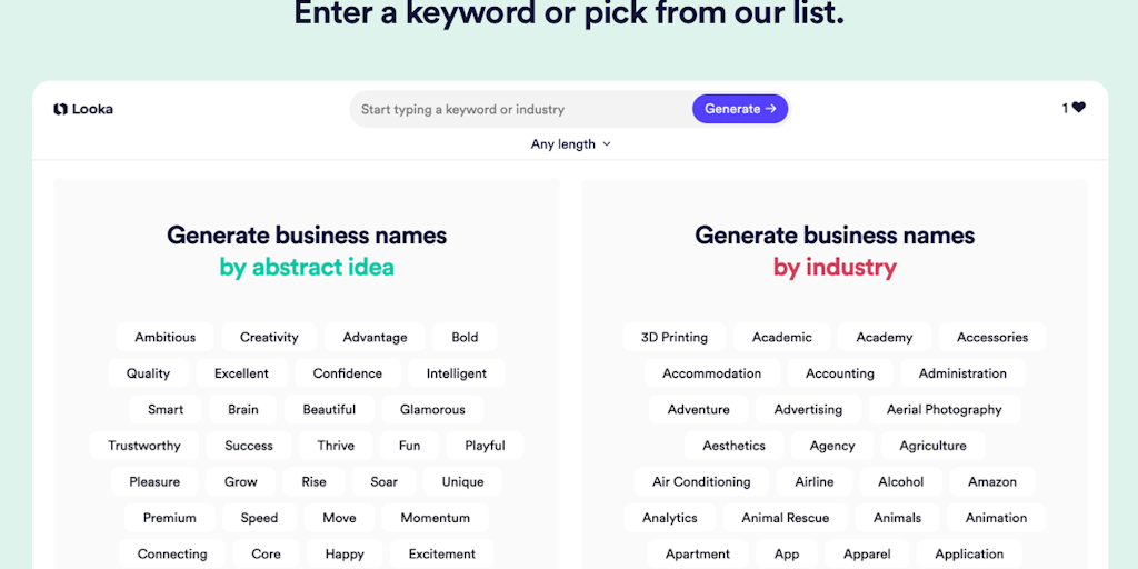 Business Name Generator By Looka Generate Names Check Availability Business Name Generator By Looka Generate Names Check Availability