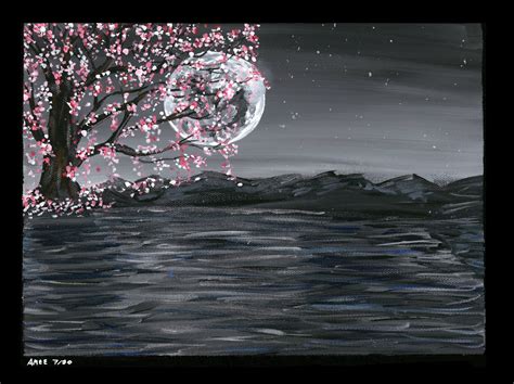 Cherry Blossom Moonlight Print Original Art Print Etsy Cherry Blossom Moonlight Print Original Art Print Etsy