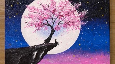 Cherry Blossom Under Moonlight Acrylic Painting Technique 459 Youtube Cherry Blossom Under Moonlight Acrylic Painting Technique 459 Youtube