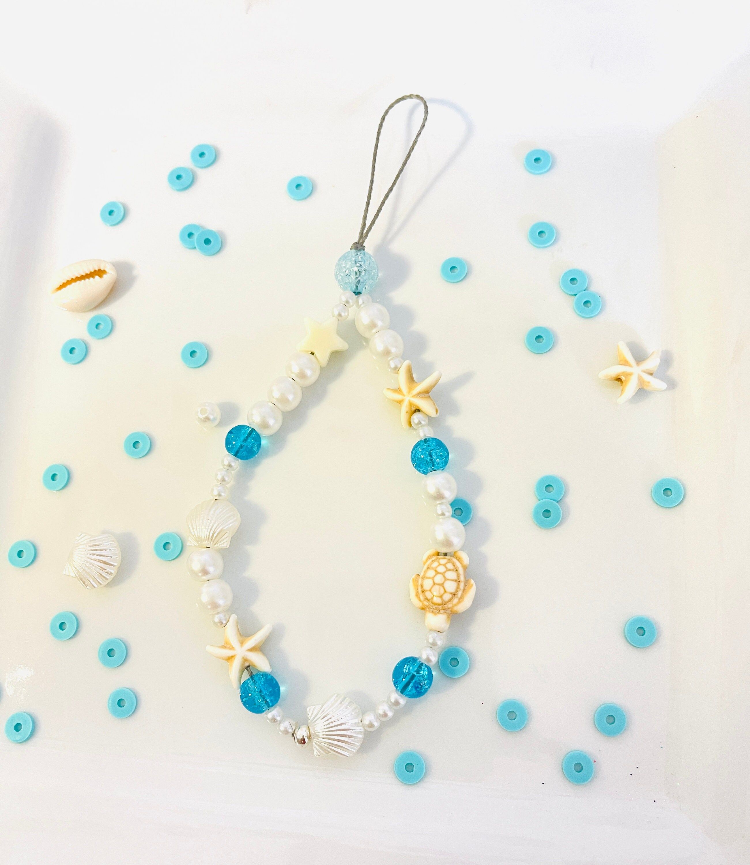 Coastal Charmer Phone Charm Pearls Shells Turtles Etsy Phone