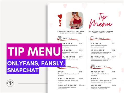 Editable Onlyfans Tip Menu Only Fans Menu Creator Menu Template Of