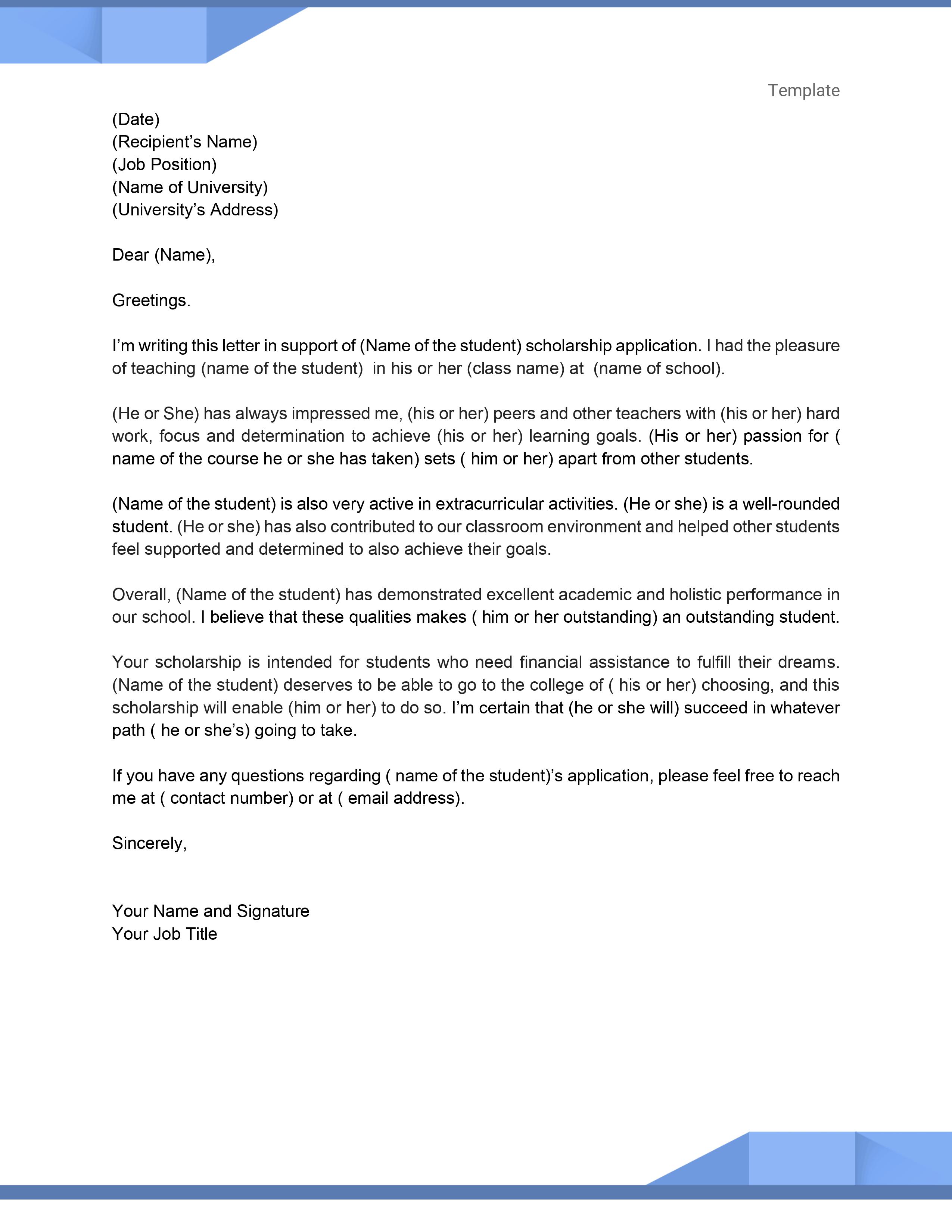 Free Scholarship Letter Templates Editable And Printable Free Scholarship Letter Templates Editable And Printable