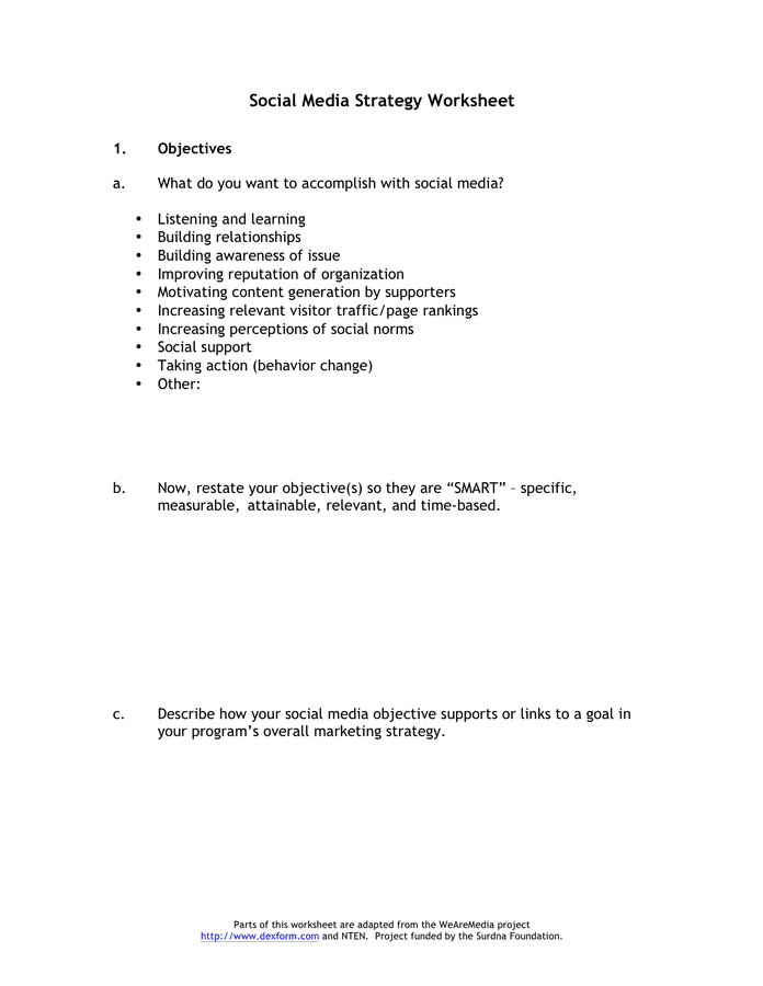 Free Social Media Strategy Worksheet For Any Platform Free Social Media Strategy Worksheet For Any Platform