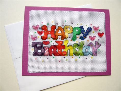 Happy Birthday Cross Stitch Greeting Card Confetti Birthday Card Happy Birthday Cross Stitch Greeting Card Confetti Birthday Card