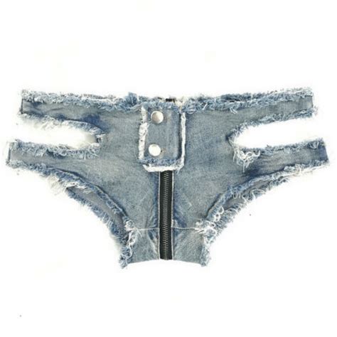 Ladies Denim Shorts Sexy Hot Pants Mini Jeans Low Waist Zip Open Thong