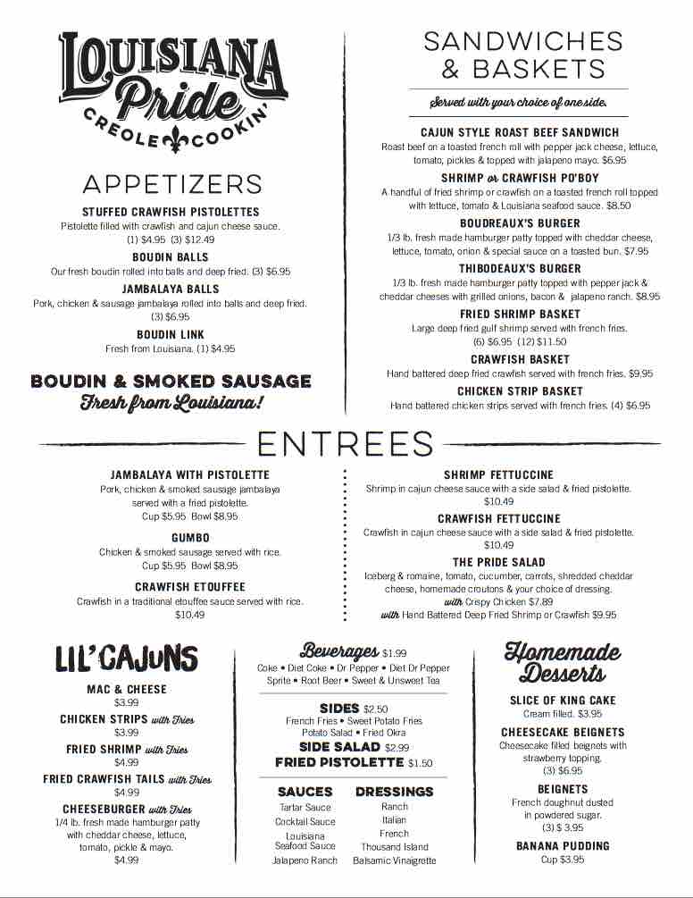Louisiana Pride Seafood Menu Louisiana Pride Seafood Menu