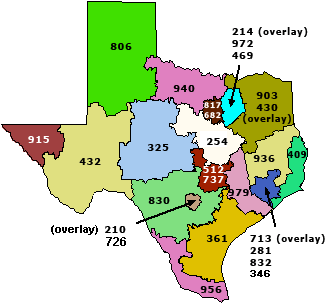 Map Of Area Codes In Texas
