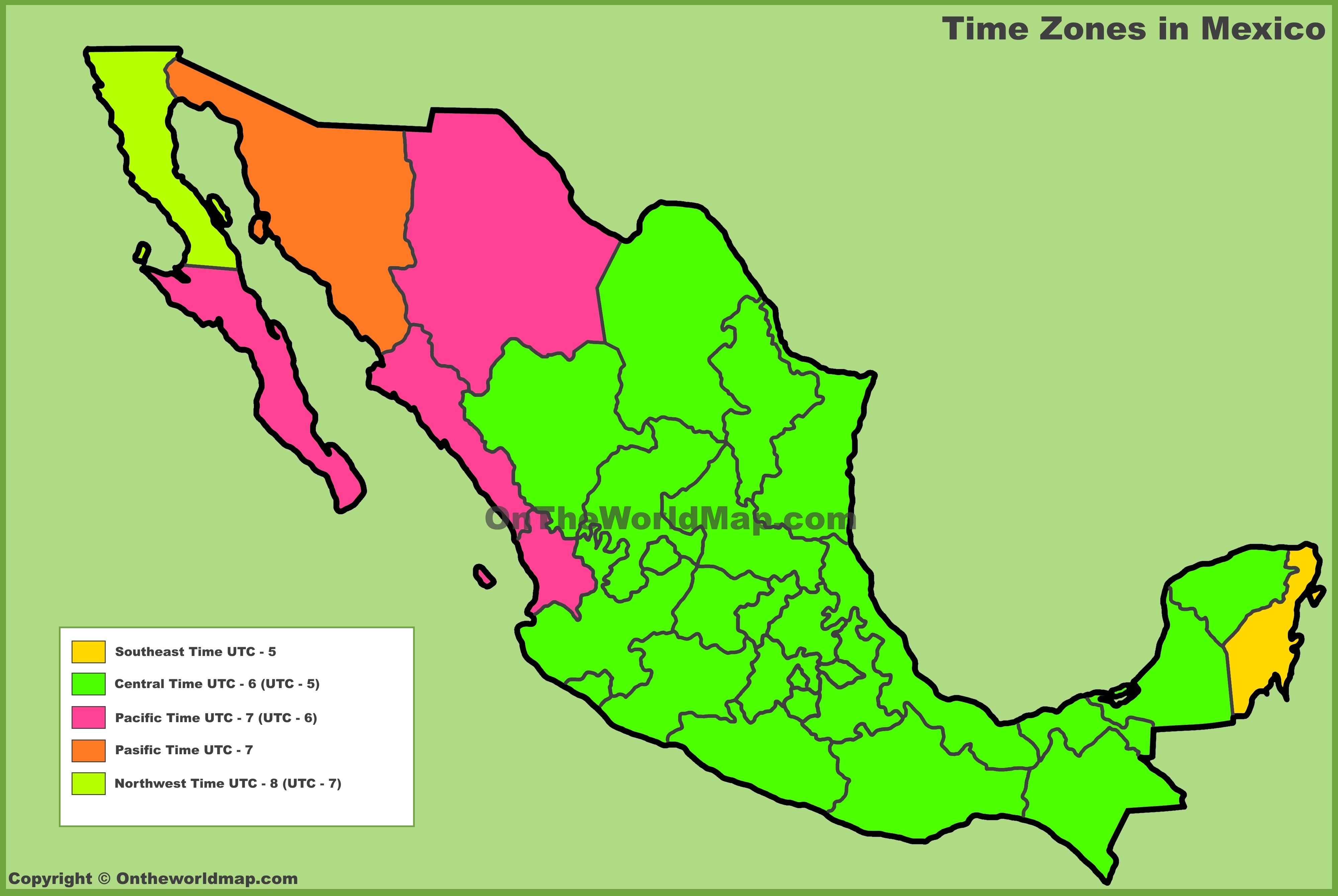 Mexico Time Zones Map Local Time In Mexico Husos Horarios De Mexico Mexico Time Zones Map Local Time In Mexico Husos Horarios De Mexico