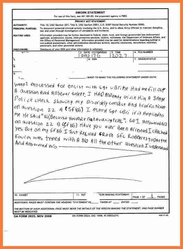 Military Sworn Statement Example