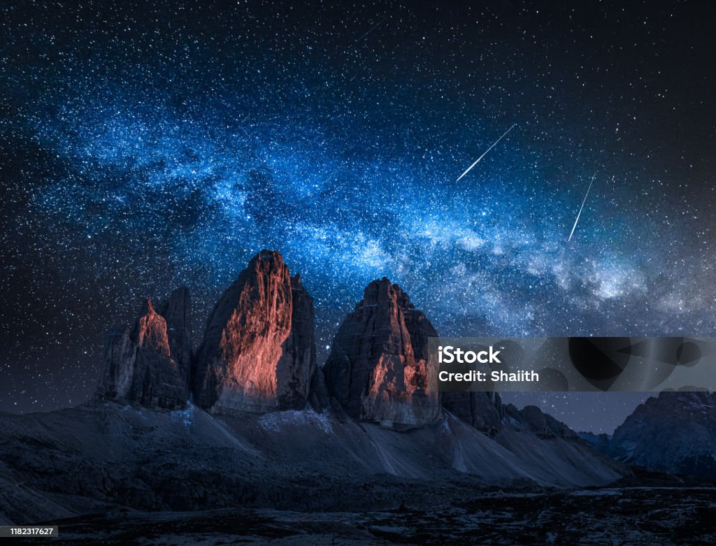 Milky Way Over Tre Cime In Dolomites At Night Stock Image Image Of Milky Way Over Tre Cime In Dolomites At Night Stock Image Image Of