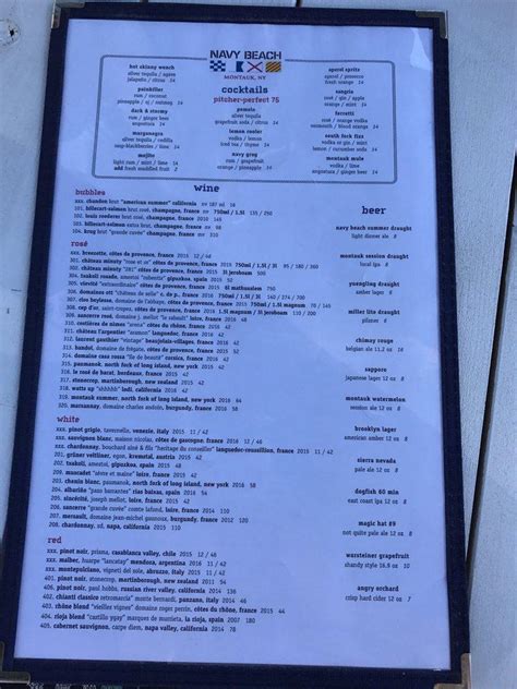 Navy Beach Menu