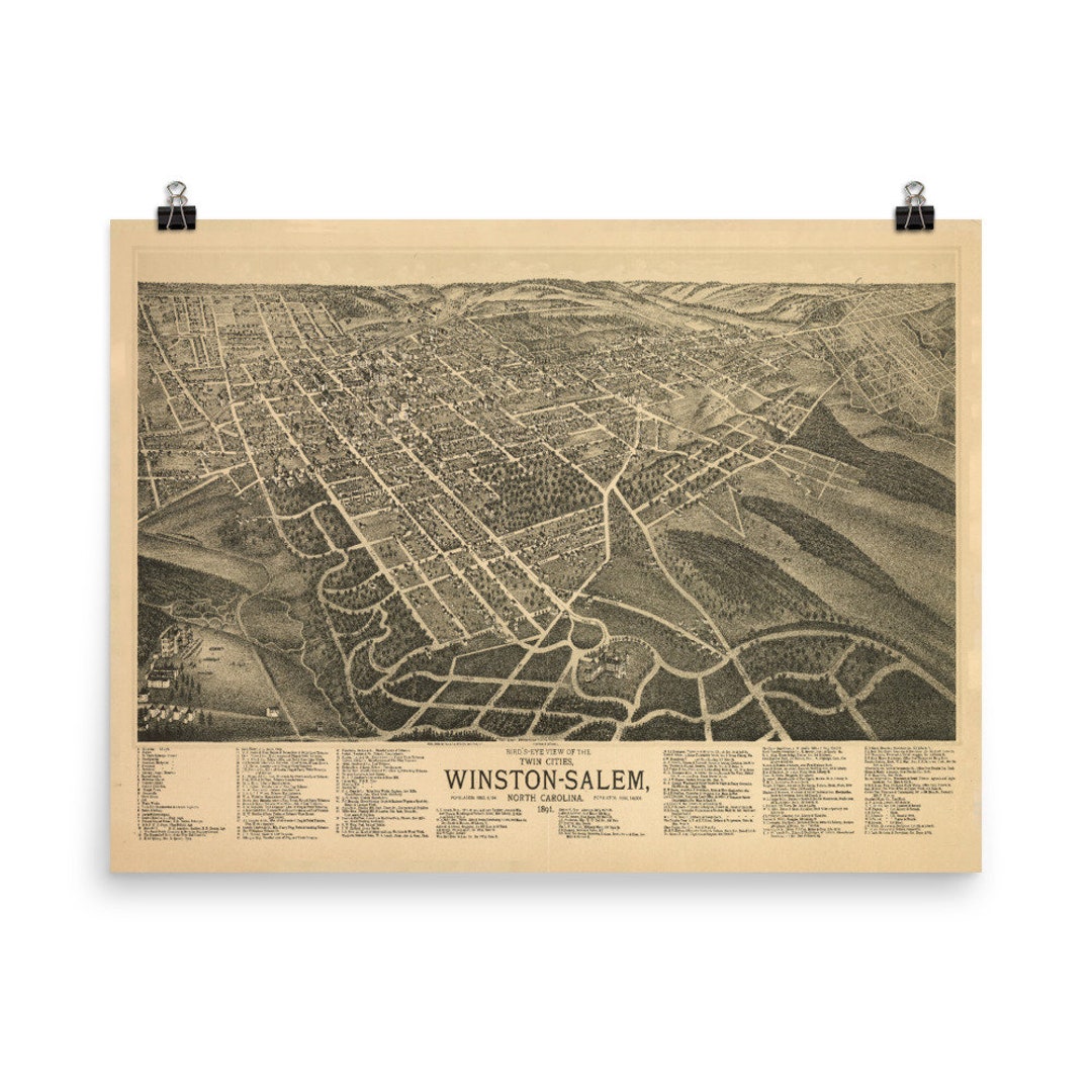 Old Winston Salem Nc Map 1891 Vintage North Carolina City Etsy