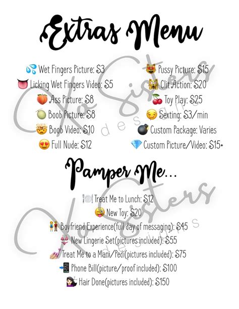 Onlyfans Tip Menu Templates