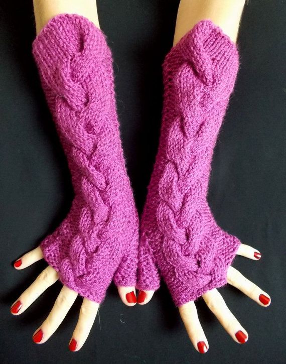 Pink Fingerless Gloves Orchid Cabled Acrylic Wrist Arm Warmers Cozy Pink Fingerless Gloves Orchid Cabled Acrylic Wrist Arm Warmers Cozy