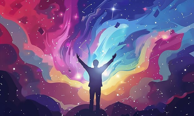 Premium Photo View Human Silhouette Exploring The Vast Galaxy Under Premium Photo View Human Silhouette Exploring The Vast Galaxy Under