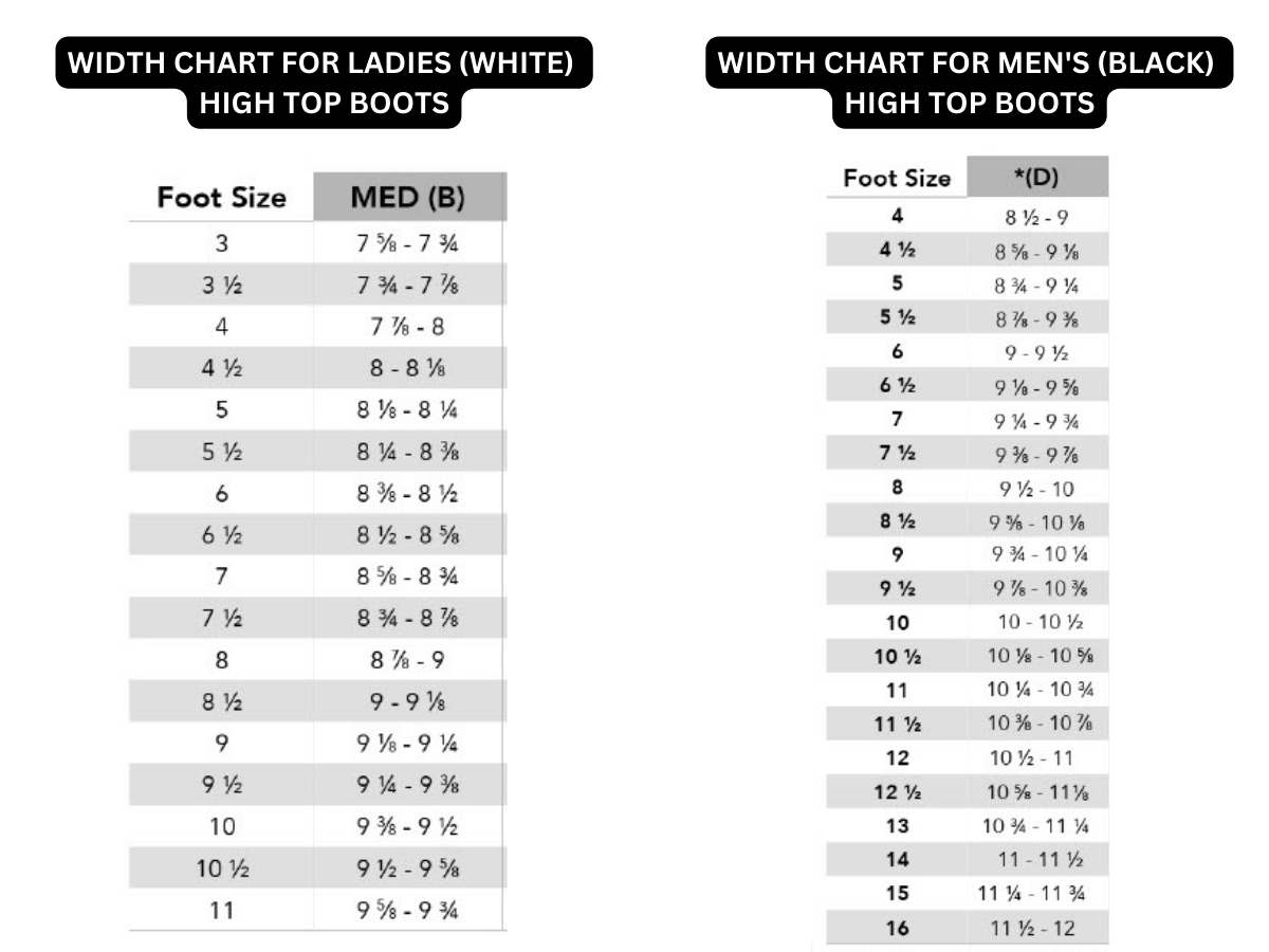 Riedell High Top Skates Sizing Chart Riedell High Top Skates Sizing Chart