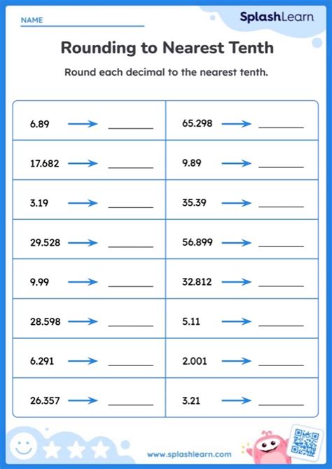 Rounding Decimals To The Nearest Tenth Printable Math Worksheet