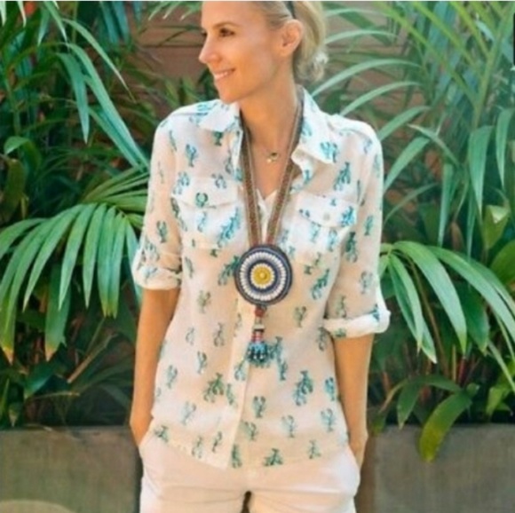 Tory Burch Tops Tory Burch Brigette Blue Lobster Print Cotton Voile Tory Burch Tops Tory Burch Brigette Blue Lobster Print Cotton Voile